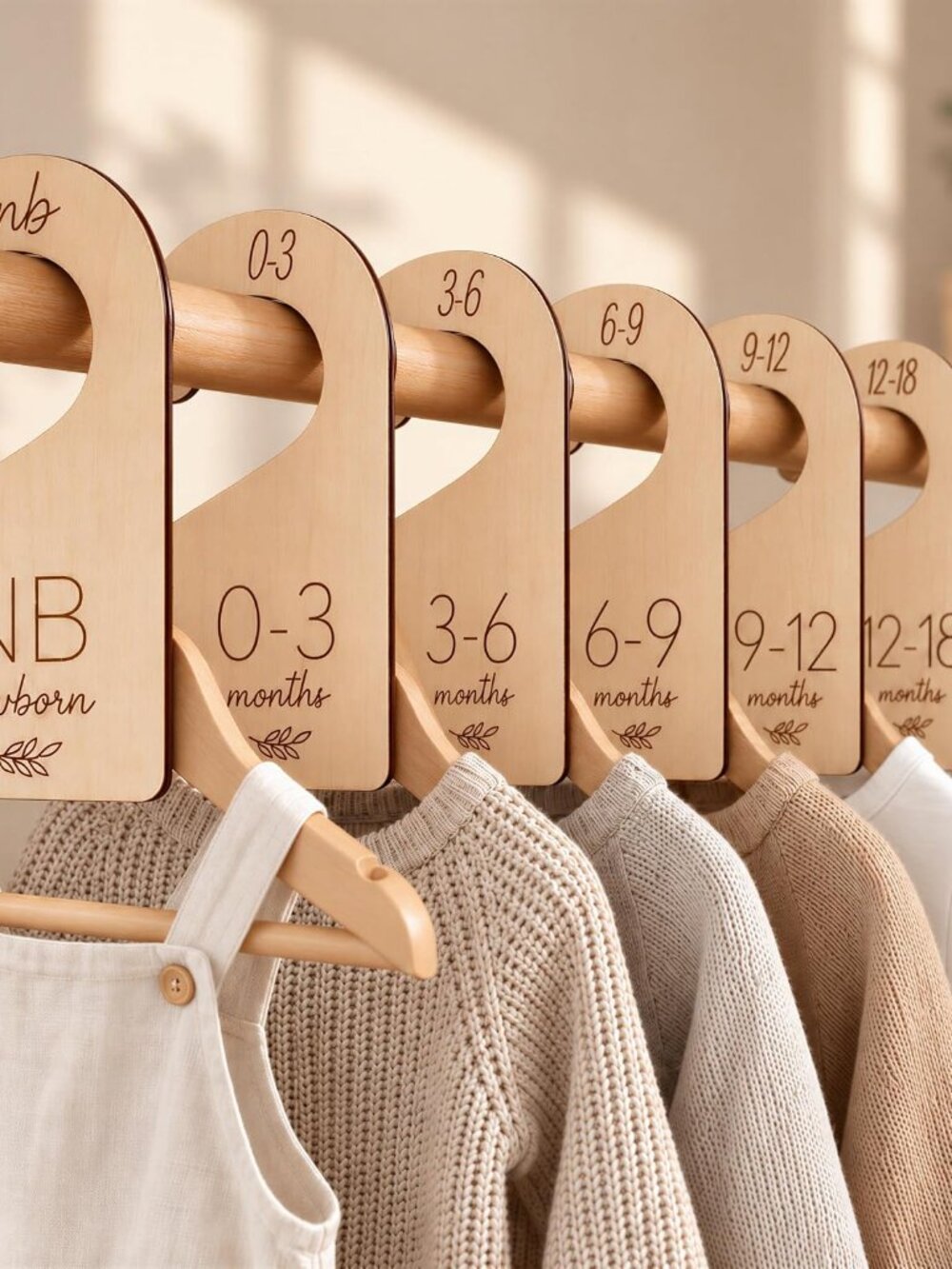 Beautiful Wooden Baby Closet Dividers Set of 7 - Newborn to 24 Months